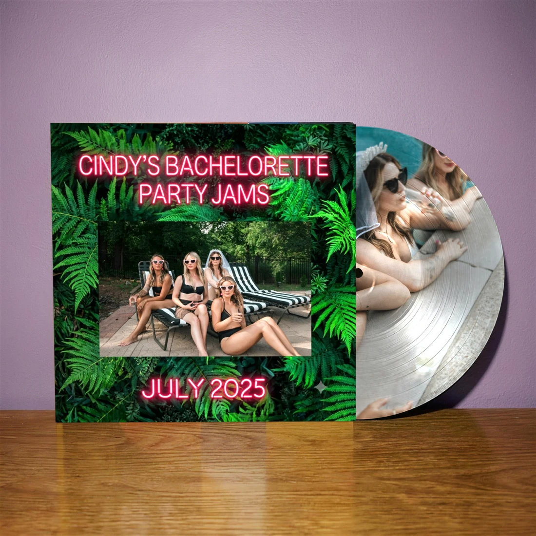 Customer-made picture disc vinyl record with photos printed into the vinyl surface
